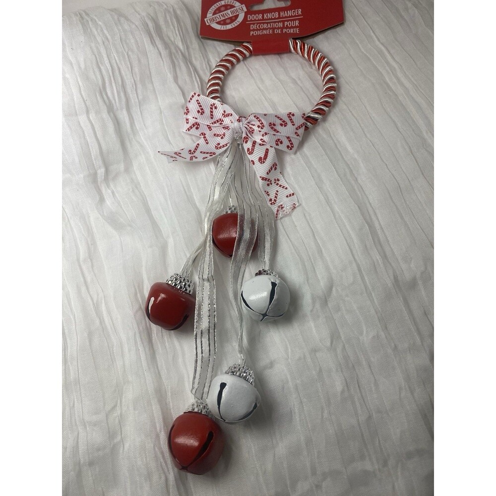 Jingle Bell Door Hanger Red White Silver 10” Long Christmas Holiday Decor